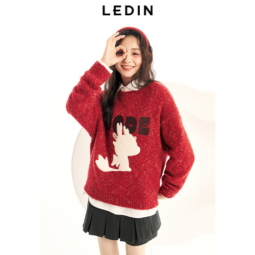 乐町趣味圆领线套衫春毛针织衫女C2EEE14