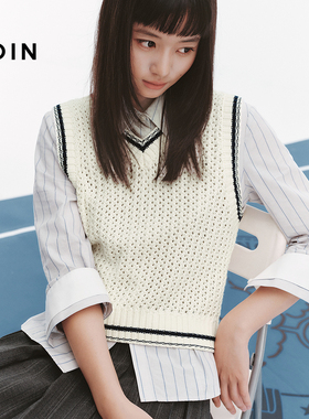 【商场同款】乐町爱心领针织背心女秋季新款撞色边上衣C2EFF3339