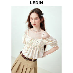 A版 新款 小方领设计感超仙上衣 女2024夏季 乐町甜美浪漫碎花雪纺衫