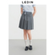 乐町假两件腰头半身裙女夏季 学院风短裙宽百褶高智A字裙 新款