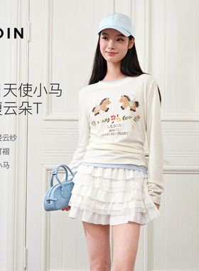 【商场同款】乐町小马印花长袖衫春季新款合体小蛮腰T恤C1CPG1401
