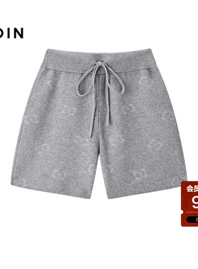 【商场同款】乐町弹力针织中短裤冬新款图案松紧腰短裤C2GJF4448
