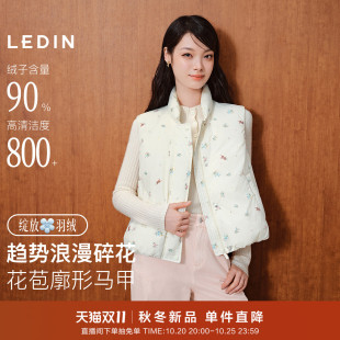 乐町立领羽绒服马甲女冬季满印小猫碎花花苞版型俏皮可爱外穿马甲