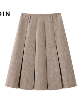 【商场同款】乐町长款毛呢半身裙秋冬新款含羊毛百褶裙C2GFF4326
