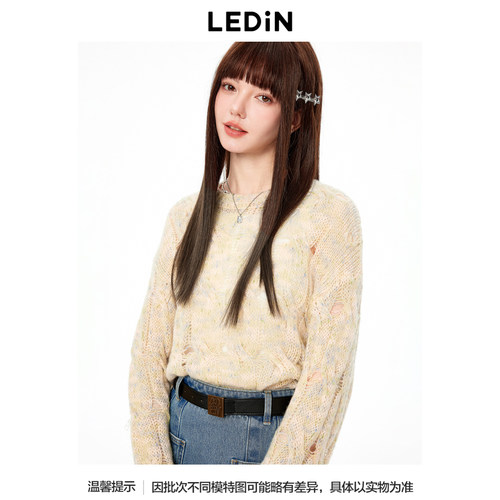 【商场同款】乐町圆领绞花罩衫针织套衫秋季上衣C1EEE3302