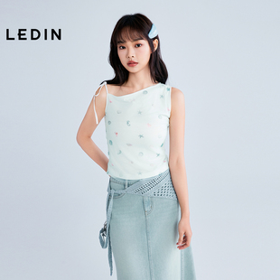 【商场同款】乐町海洋满印上衣网纱背心夏不规则吊带衫C1CQF2406