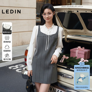 乐町H版型假两件好搭软糯暗条纹高智感连衣裙女26春季新款裙子