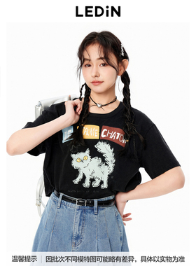 【商场同款】乐町秋季短箱字母猫咪宽松短袖T恤C2CNE3117