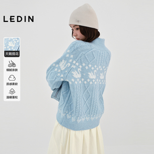 立领针织开衫 乐町商场同款 女冬天鹅毛衣外套C1EDF4420 费尔岛