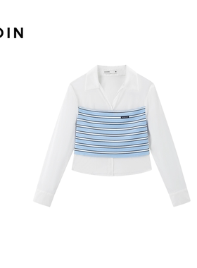 【商场同款】乐町假两件长袖衬衫女夏收腰针织拼接上衣C2CAG2106