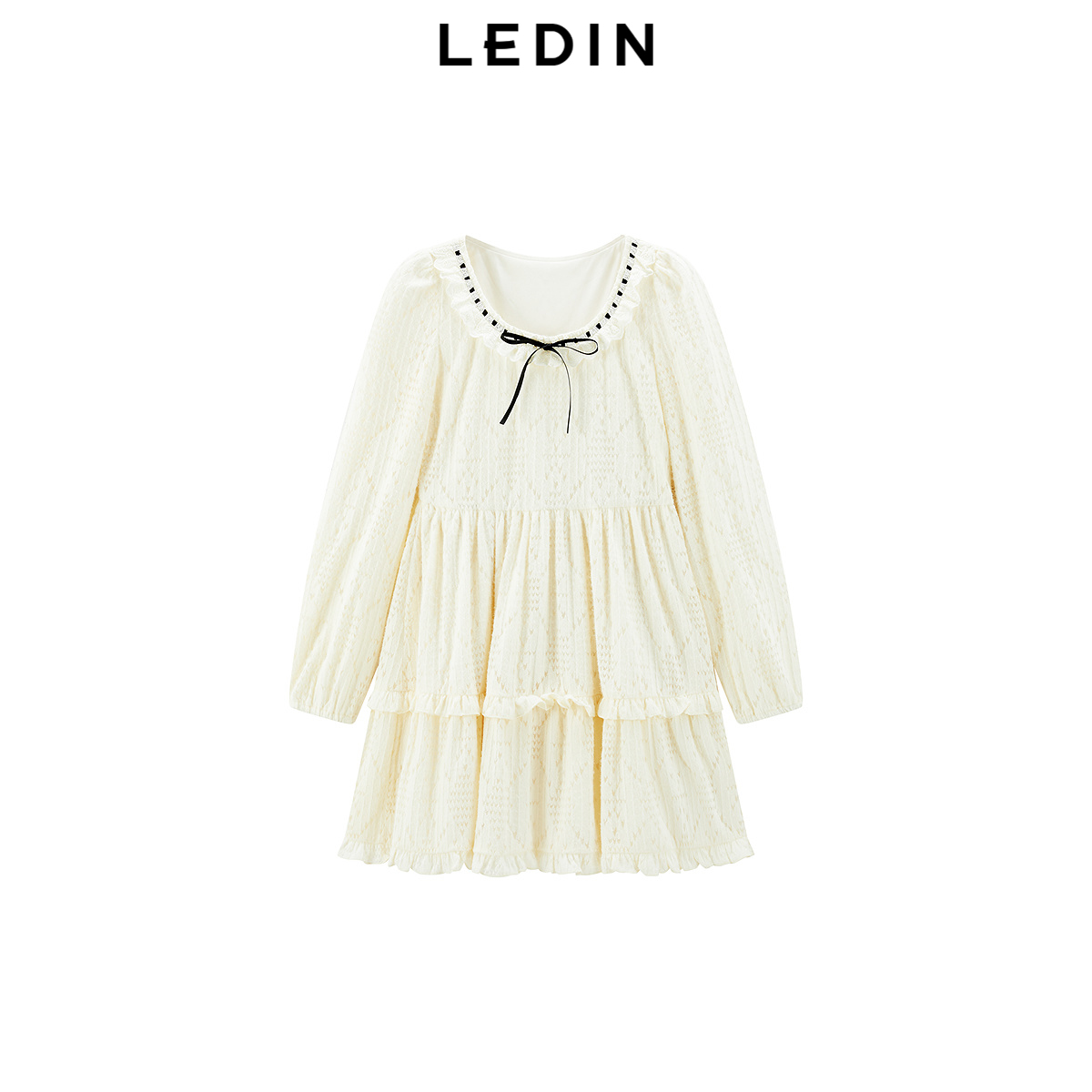 【商场同款】乐町甜美蕾丝连衣裙25春季新款撞色绑带裙C1FAF1201*