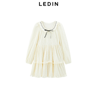 新款 乐町甜美蕾丝连衣裙25春季 撞色绑带裙C1FAF1201 商场同款