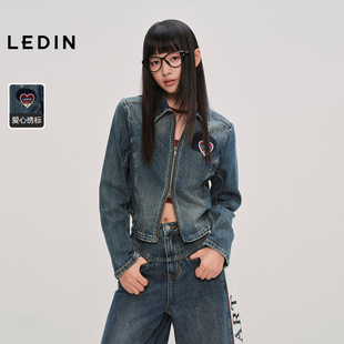 复古短款 美式 乐町牛仔外套秋新款 翻领外套C2BJF3520 商场同款