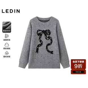 【商场同款】乐町蝴蝶结圆领毛衣冬季宽松芝麻提花针织C1EEF4616