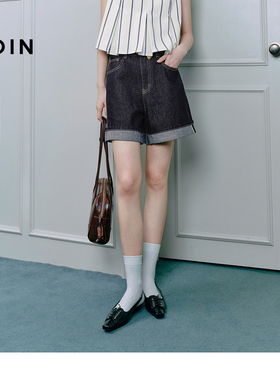 【商场同款】乐町翻边牛仔中短裤女2025夏季新款休闲裤子C2HBF233