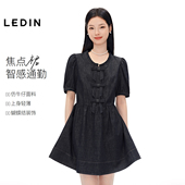 新款 乐町X版 连衣裙女26年夏季 牛仔短袖 减龄系带蝴蝶结裙子 娃娃式