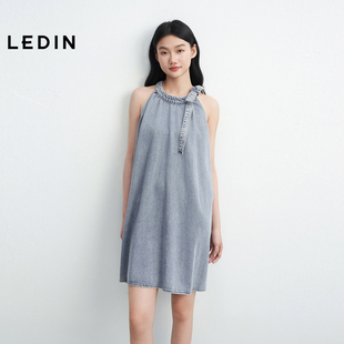 蝴蝶结领口甜美裙子 新款 乐町无袖 怀旧复古牛仔连衣裙女2025年夏季