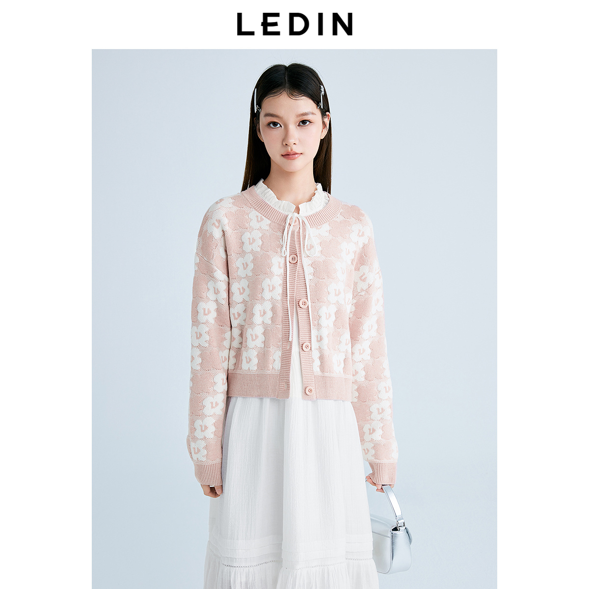 【商场同款】乐町甜美桃花线开衫2025春季新款针织毛衣C1EDF1418*