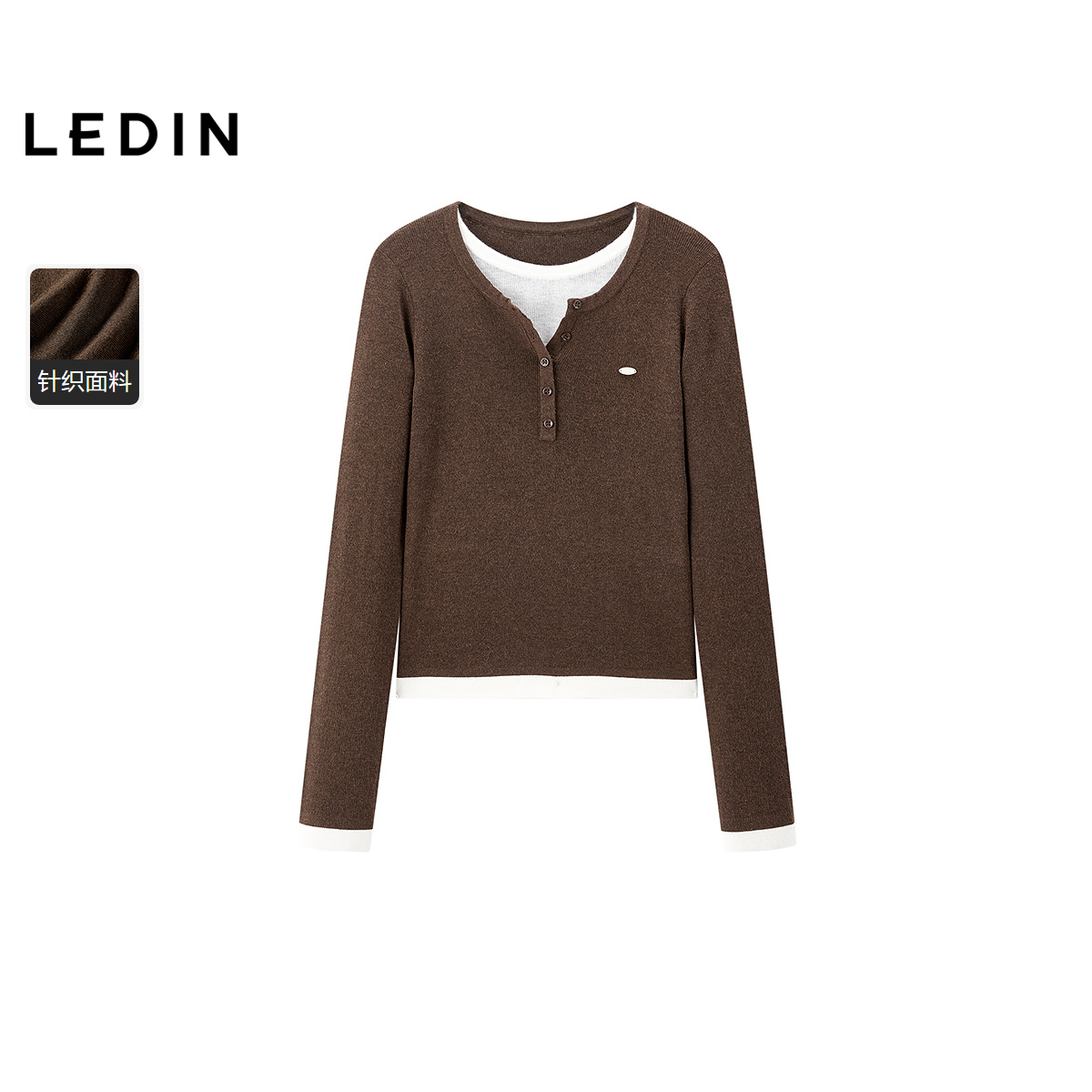 【商场同款】乐町撞色亨利领毛针织衫秋冬半开襟打底衫C2EEF4357