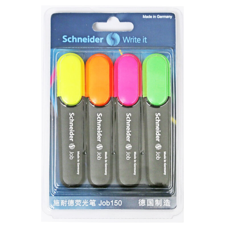德国进口Schneider施耐德JOB 150荧光笔 防水防光色彩纯正 4色套