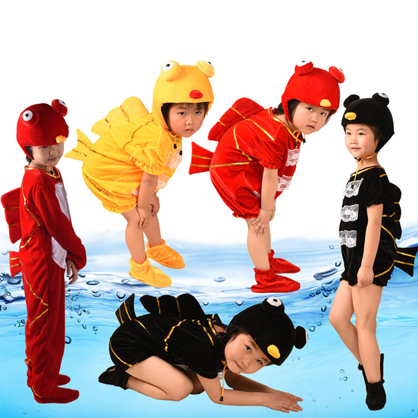 小鱼儿童动物表演服鲤鱼金鱼丑鱼黑鱼幼儿园话剧衣服卡通演出服装