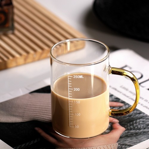 玻璃刻度牛奶杯家用耐高温咖啡杯
