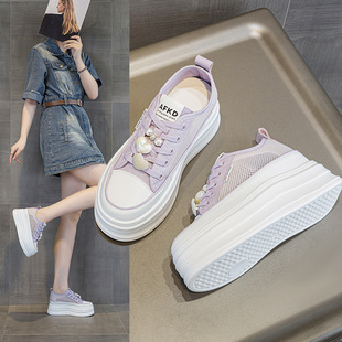 2026春夏款8cm内增高女鞋厚底隐形小个子透气百搭休闲运动小白鞋
