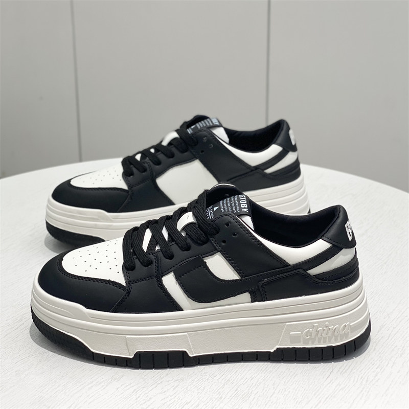 2026春新款黑白熊猫鞋女厚底真皮小白鞋增高百搭轻便休闲运动板鞋
