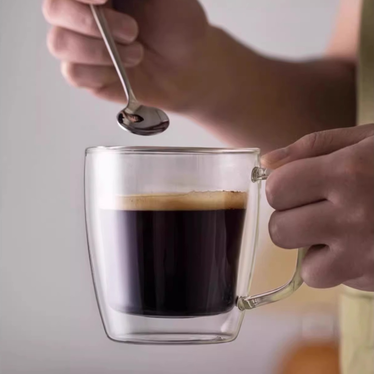 双层耐热玻璃吸管杯带把手奶茶杯