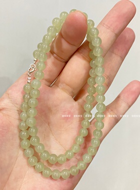 冰晴水浅色天然和田玉串珠锁骨链