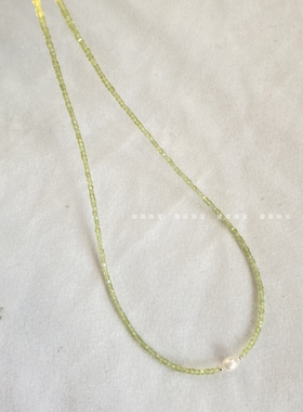 天然橄榄石珍珠项链极细女锁骨链