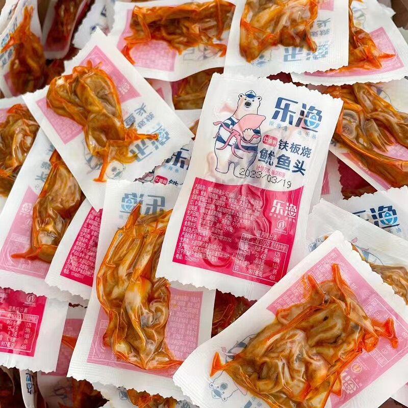 大连特产海鲜鱿鱼头须麻辣八爪鱼即食袋装500g红油铁板鱿鱼爪包邮