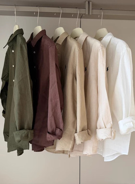 R26春夏新款亚麻衬衫男款宽松休闲百搭长袖衬衣