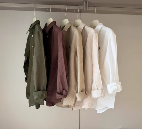 春夏新款男士亚麻宽松长袖衬衫