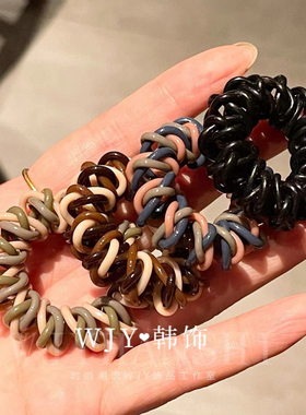 韩版ins拼色三股扎头电话线螺旋塑料皮筋马尾辫皮套防水绑头发圈