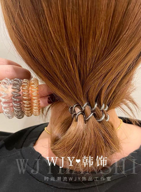 韩国东大门新款小号银线透明电话线发圈丸子头马尾辫皮筋螺旋皮套