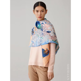 送礼高端艺术品真丝斜纹绸大方巾围巾桑蚕丝丝巾原创高端设计定制