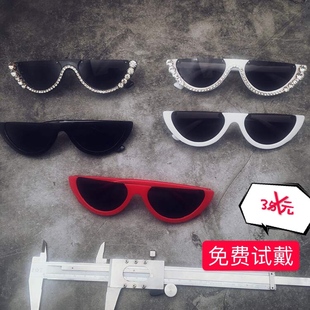 欧美新款网红抖音ins复古原宿风街拍嘻哈太阳镜切边百搭半框墨镜