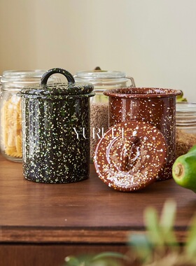 [YURUUI设计师]韩国Eding彩色泼墨搪瓷带盖密封储物罐餐具收纳罐