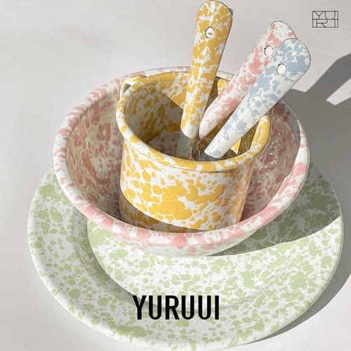 [YURUUI设计师]美国Crow Canyon经典泼墨搪瓷酸奶燕麦碗沙拉杯盘