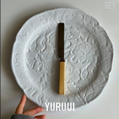 [YURUUI设计师]法国CARRON PARIS暗纹牡丹花边晚餐盘沙拉盘餐盘