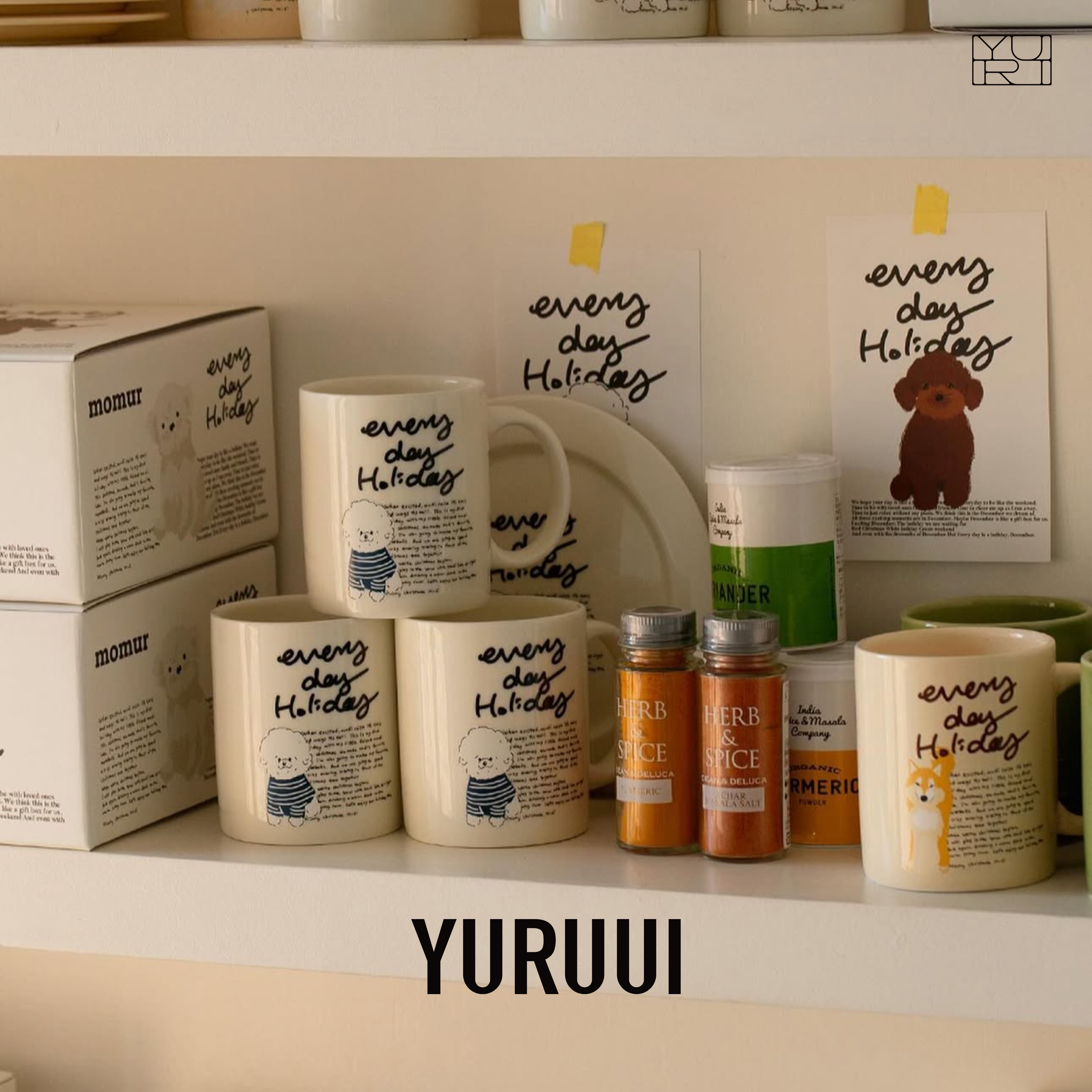 [YURUUI设计师]韩国Momur小狗狗系列陶瓷马克杯面包盘礼盒套组