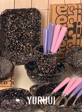 [YURUUI设计师]韩国eding粉紫星空搪瓷泼墨酸奶碗烤盘沙拉盘