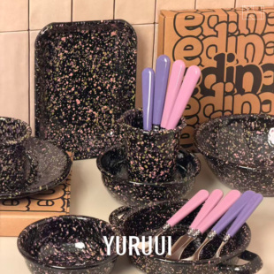 [YURUUI设计师]韩国eding粉紫星空搪瓷泼墨酸奶碗烤盘沙拉盘