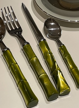 [YURUUI设计师]意大利Rivadossi橄榄绿/深绿色竹节刀叉勺西餐餐具