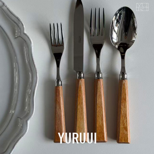 OLIVIA做旧原木手柄不锈钢西餐刀叉 法国CAPDECO YURUUI设计师