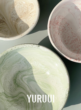 [YURUUI设计师]韩国Eding大理石晕染搪瓷家用酸奶碗谷物碗沙拉碗