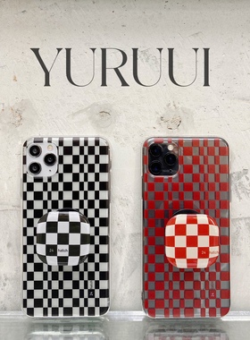 [YURUUI设计师]24 hatch原创小众设计黑红格纹 硅胶软壳 气囊支架