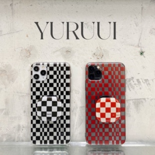 [YURUUI设计师]24 hatch原创小众设计黑红格纹 硅胶软壳 气囊支架