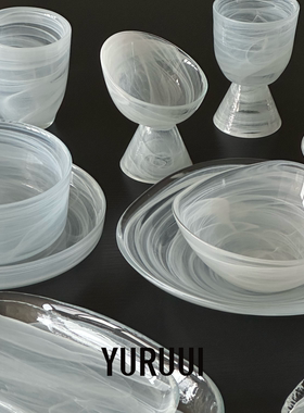 [YURUUI设计师]土耳其进口白色雪花石Alabaster云雾玻璃餐盘碗套